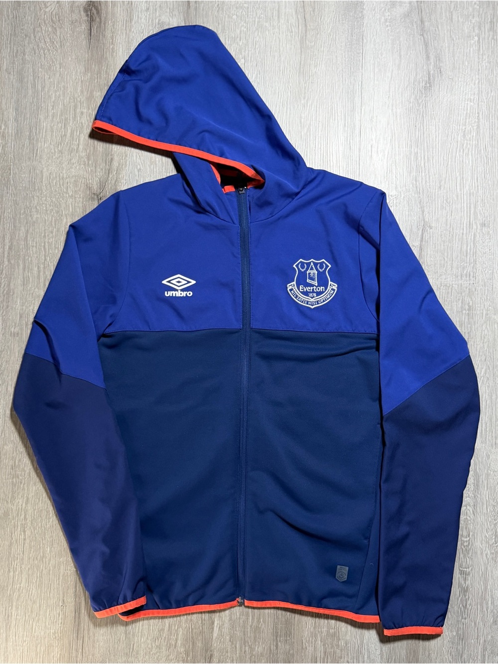 Umbro Everton Two-Tone Blue Hooded Zip Jacket with Orange Trim